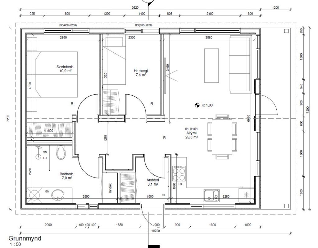 Grunnmynd Sumarhús 68,5m2